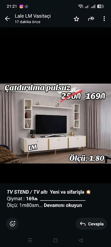 tvstend: _*TV STEND / TV altı*_ *Yeni və sifarişlə* 💥 Qiymət : *169₼* — 1