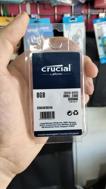 Soyutma sistemləri: Operativ yaddaş (RAM) Crucial, 8 GB, 2400 Mhz, DDR4, Noutbuk üçün, Yeni — 1