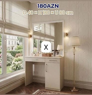 masa makeup: Vizaj masası və güzgü dəsti - Ölçülər: Dərinlik 40 sm × Hündürlük 180 — 1