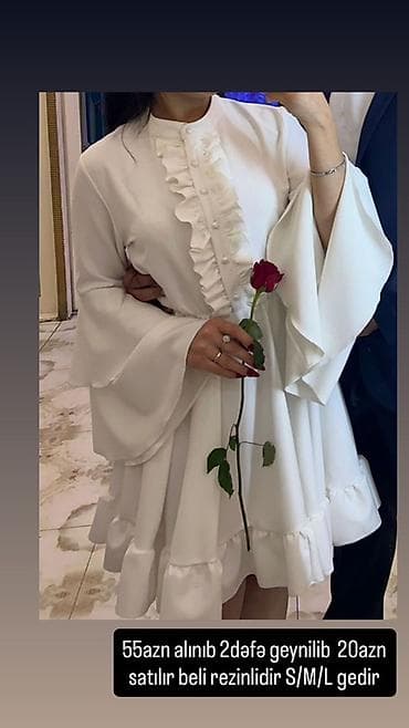 Ağ rəngli qısa don - Model: qollu, geniş ətəkli, qat-qat volan — 1