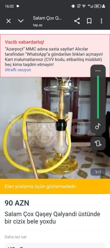 Qalyan dəsti - Rəng: sarı/qızılı tonlarda - Material: şüşə kolba