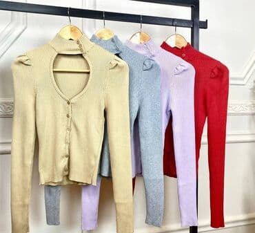 cins koynek: Zərif krem rəngli qadın kardiqanı - Model: incə şaquli rezin — 2