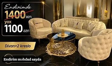 divan almaq: Divan + 2 kreslo dəsti - Zərif klassik dizayn: krem rəngli, kapitone — 1