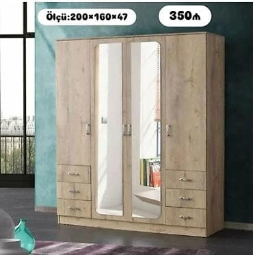 Yeni, 4 qapılı, Güzgülü, Digər rəng, Digər material, Açılan, Düz dolab