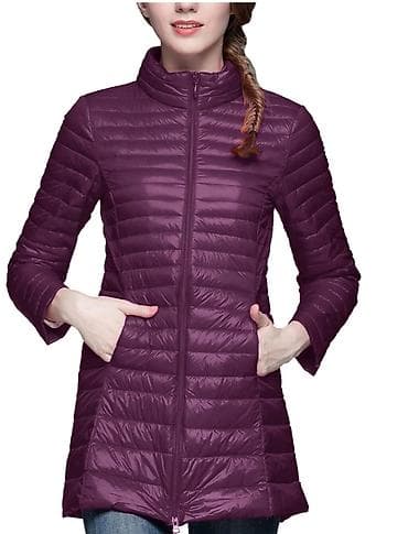 пальто мужское: Qadınlar üçün yüngül şişmə palto - Rəng: tünd bənövşəyi - Uzunluq — 1