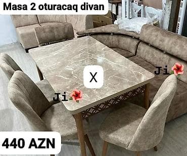 stul taxta: Mətbəx/Qonaq otağı üçün dəst: - 1 ədəd masa – mərmər naxışlı, hamar — 1