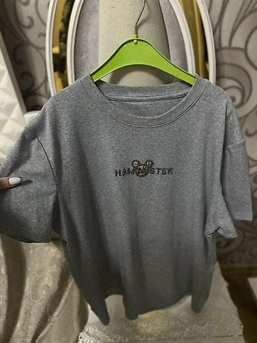 Boz rəngli unisex T‑shirt - Klassik dairəvi yaxa, qısa qol - Ön