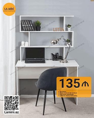 tekerli stol: Yazı masası və üst rəf komplekti - Minimalist dizayn, ev/ofis üçün — 1
