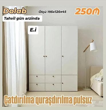 dolab termo: Ağ rəngli üç qapılı paltar dolabı. Minimalist dizayn, dairəvi — 1