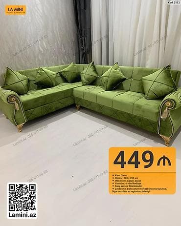 kreditle kunc divanlar: - Məhsul: Künc divan (Kod: 2552) - Ölçü: 280 × 200 sm - Mexanizm — 1