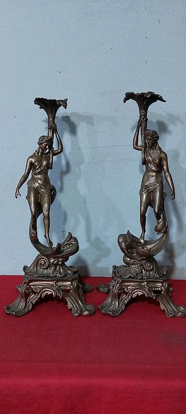ana qız şəkilləri: Cüt dekorativ şamdan – heykəltəraş üslubunda - Material: tökmə metal — 1