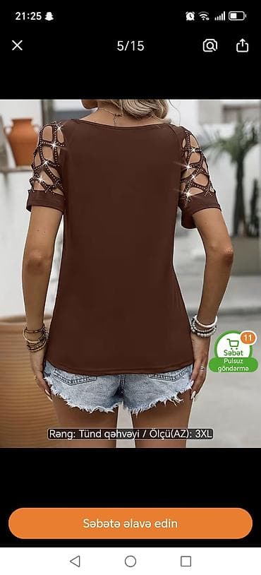 Qadın bluzası – tünd qəhvəyi, 3XL - Qol: qısa, kəsikli