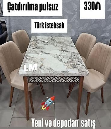 Mətbəx üçün, Yeni, Açılmayan, Dördbucaq masa, 4 stul