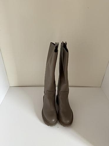 dəri mövsümi çəkmələr: H&M Qadın uzun çəkmələr – taupe/qəhvəyi rəng - Dizayna qədər — 2