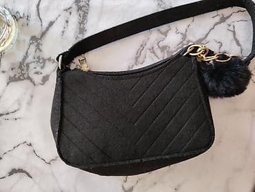 kişi çanta: Qara çiyin çantası - Material: yumşaq tekstil/parça əsaslı, üzərində — 1