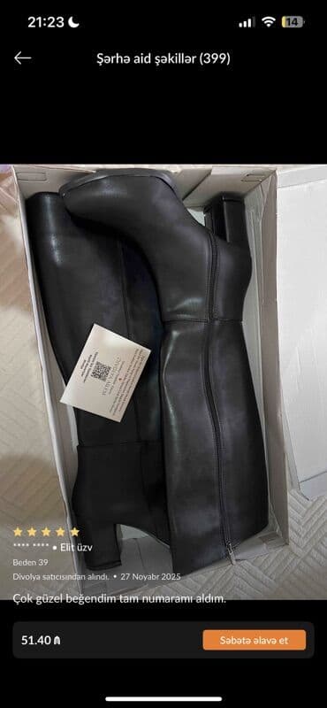 Makasin və loferlər: UZUN ÇƏKMƏ YENİDİR QUTUDA 39 razmer DƏRİ DEYİL - Rəng: qara - Model — 2