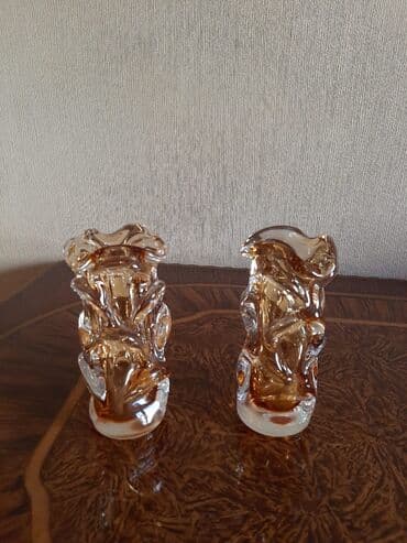 saxsi gul qablari: Kohne Çex istehsali rengli xrustal meduza, ela veziyyetdedir, çüt — 1