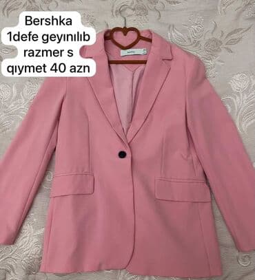iş geyimi: Bershka qadın blezeri - Rəng: pastel çəhrayı - Kəsim: tək düyməli — 1