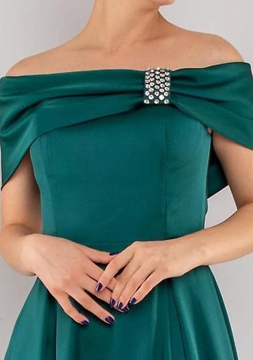 don: Zümrüd-yaşıl rəngdə gecə/ziyafət libası - Model: off-shoulder (açıq — 3