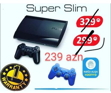 super zeng: Qara rəngdə olan PlayStation 3 Super Slim oyun konsolu. Komplektə iki — 1