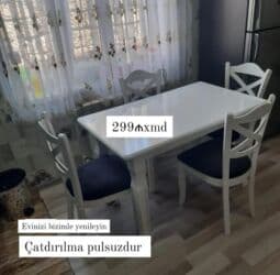 masa dəsti sumqayıt: Mətbəx üçün, Yeni, Açılmayan, Dördbucaq masa, 4 stul — 3