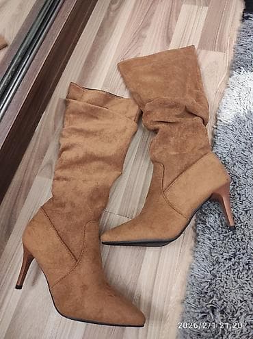 Çəkmələr: Uzunboğaz, Ölçü: 38, rəng - Qəhvəyi, Yeni — 2