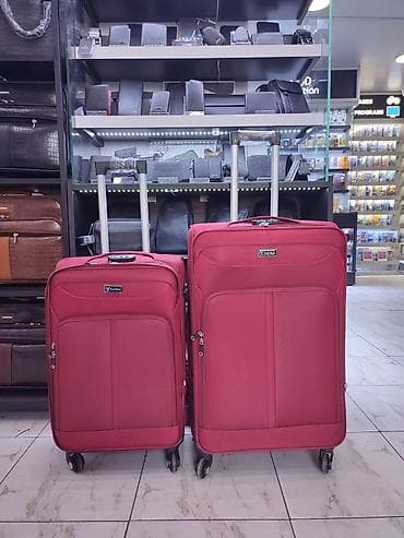 çamta: Qırmızı tekstil səyahət çamadanları – 2 ölçü - Material: möhkəm parça — 1