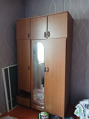 3 qapılı, Güzgülü, Qəhvəyi, Taxta, Açılan, Düz dolab