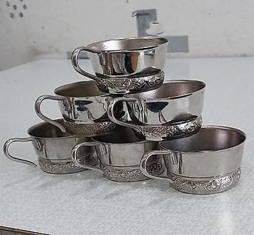 xurustal stekan: Stəkanlar, rəng - Gümüşü, 6 ədədli dəst, SSRİ — 1