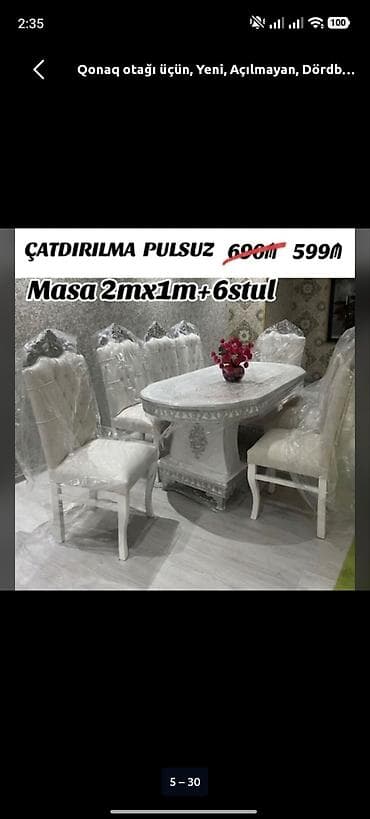 stoll: Qonaq otağı üçün, Yeni, Açılmayan, Oval masa, 6 stul — 1