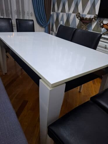 fırlanan stollar: İşlənmiş, Açılan, Dördbucaq masa, 6 stul — 5