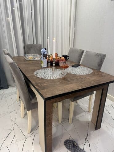 Qonaq otağı üçün, İşlənmiş, Açılan, Dördbucaq masa, 6 stul