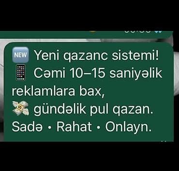 Yeni onlayn qazanc sistemi - Telefon vasitəsilə 10–15 saniyəli reklam
