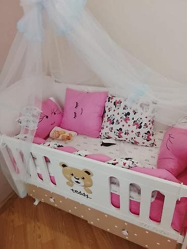 tek stul: Uşaq beşiyi – “Teddy” dizaynlı - Material: ağ rəngli taxta karkas — 1