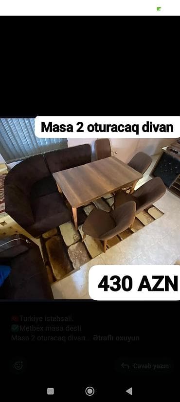 Mətbəx üçün, Açılmayan, Künc masa, 2 stul