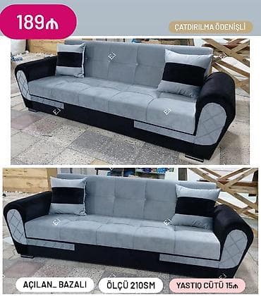 Divanlar: - Açılan, bazalı divan - Ölçü: 210 sm - Rəng: boz və qara — 1