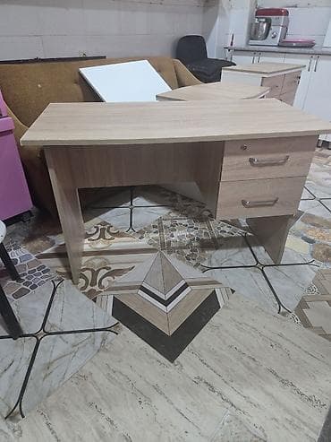 ofis ucun: Ofis mebel dəsti – L formalı rəis masası, köməkçi masa, şkaf və 2 ədəd — 3