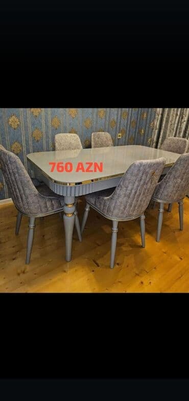stol desdi: Qonaq otağı üçün, Yeni, Açılmayan, Dördbucaq masa, 6 stul — 9