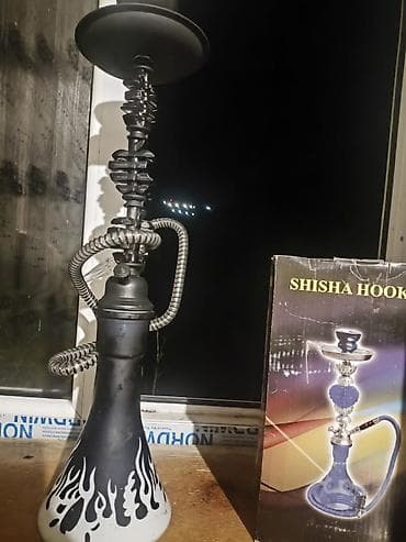мужские кроссовки в баку: Şişa nərgilə seti - Dizayn: Alov naxışlı, qara-ağ şüşə kolba; metal — 1