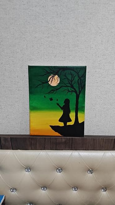 Əl işi tablo – akril boya ilə kətan üzərində. Təsvir: - Günbatımı