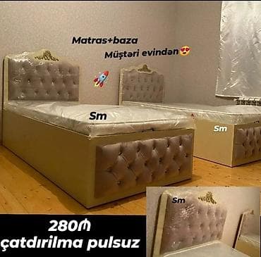 krovatlar: Matras + baza dəsti - Ölçü: tək nəfərlik (şəkildə 2 ədəd nümunə) - — 1