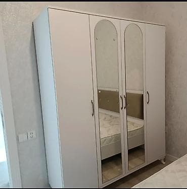 dola: Yeni, 4 qapılı, Güzgülü, Ağ, Taxta, Açılan, Düz dolab — 1
