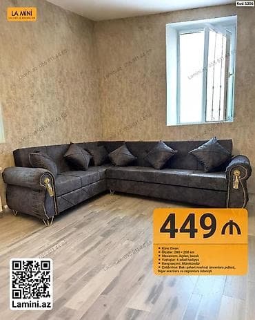 kreditle kunc divanlar: Künc divan – Kod: 5306 - Ölçülər: 280 × 200 sm - Mexanizm: Açılan — 1