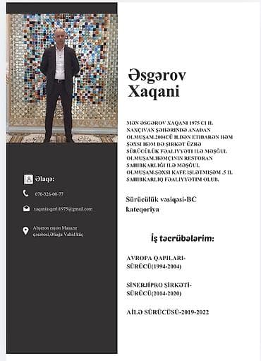 surucu is: Salam 51 yasim var masazirda yasayiram BC kategoriyam var şexsi — 1