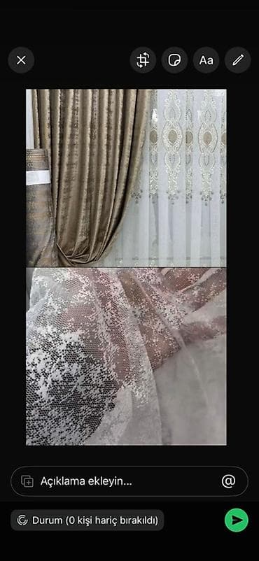 tul parcalar: Zərif pərdə dəsti - Material: Ağ tül və qızılı-şampan rəngində qalın — 1