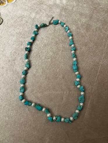 kisi ucun sepler: Bəzək dəsti – 3 boyunbağı - Firuzə rəngli daş və süni inci — 1