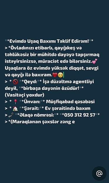Dayələr: Uşaq baxımı xidməti – ev şəraitində - Müştərilərin istəklərinə uyğun — 1