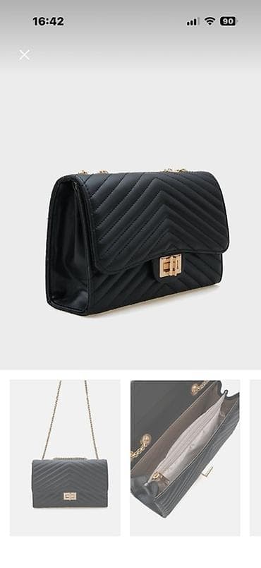 acar qabi: Qadın çiyin çantası – qara, quilt (zolaqlı) teksturalı dizayn - — 1