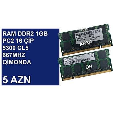 100 manatliq plansetler: Notebook üçün Ramlar ⭐Ram DDR2 PC2 1GB 5300 667Mhz Qimonda (İkinci əl) — 3