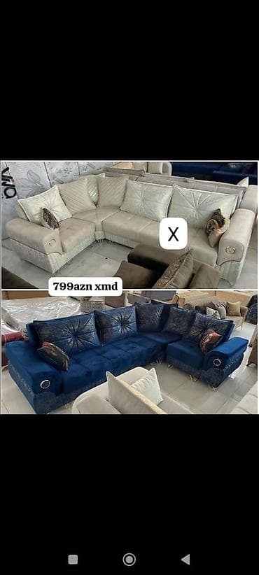 Mebel: Künc divan dəsti - L‑şəkilli, geniş oturacaq sahəsi və rahat arxa — 1